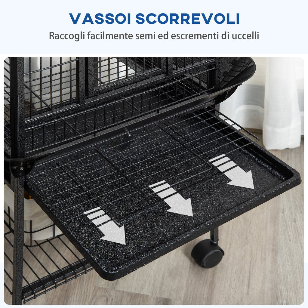 EasyComfort Vogelkooi voor parkieten 62.5x62.5x156 cm, 2 zitstokken en boogladder