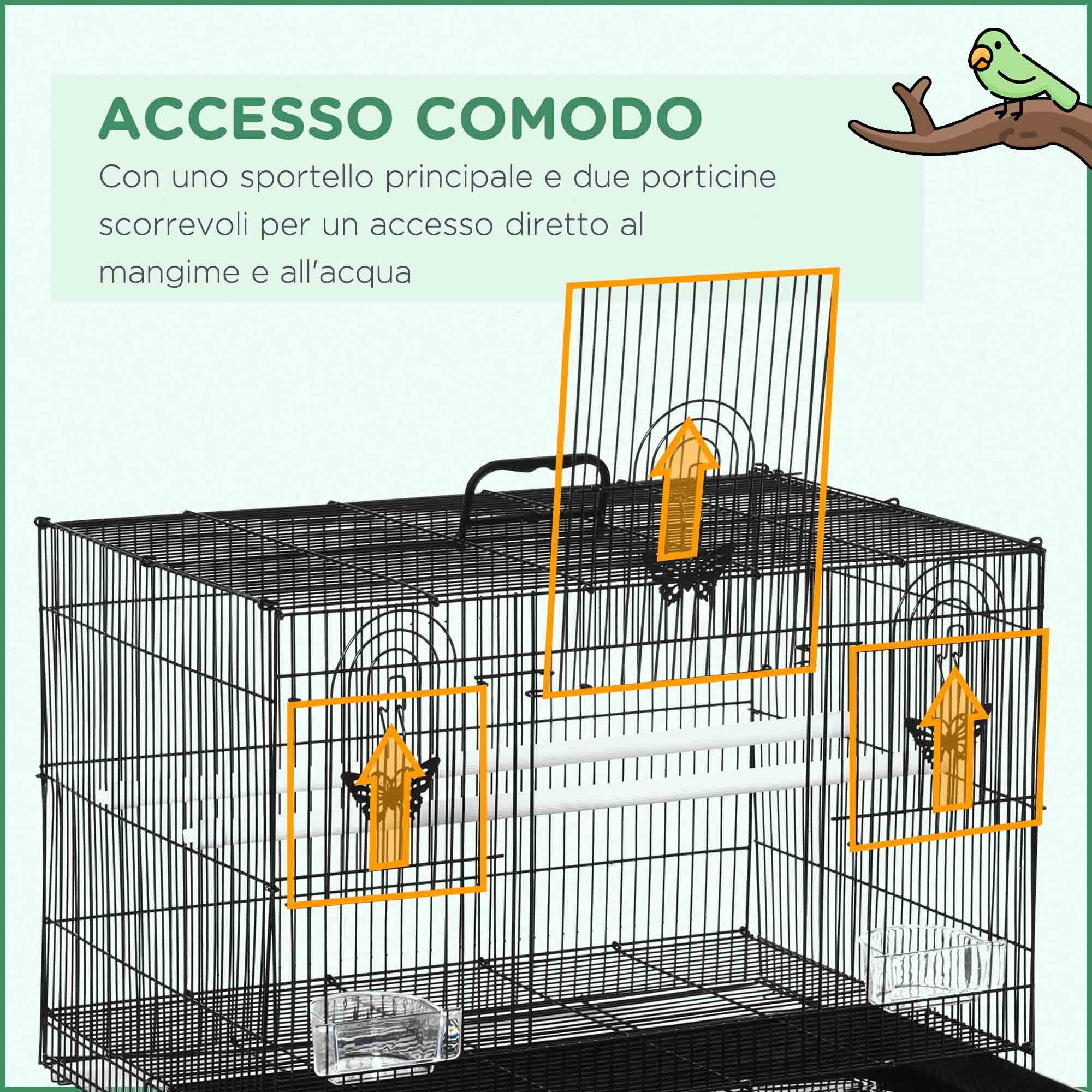 EasyComfort Vogelkooi, 2 zitstokken en 3 openingen, 60x41x41 cm