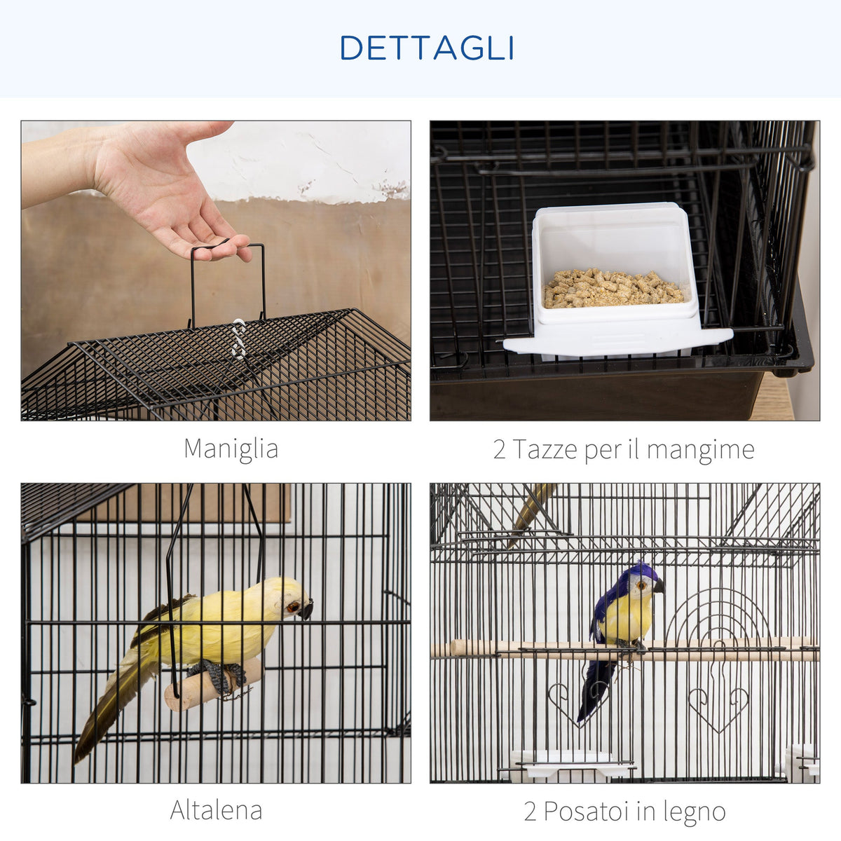 EasyComfort Vogelkooi met draaghandvat en uitneembare bodemplaat, 50.5x41x63 cm