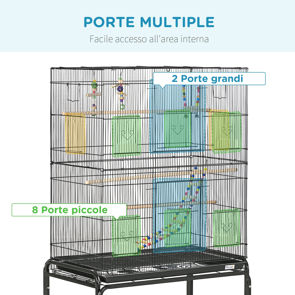 EasyComfort Vogelkooi staal met zitstokken en accessoires 79x49x133 cm
