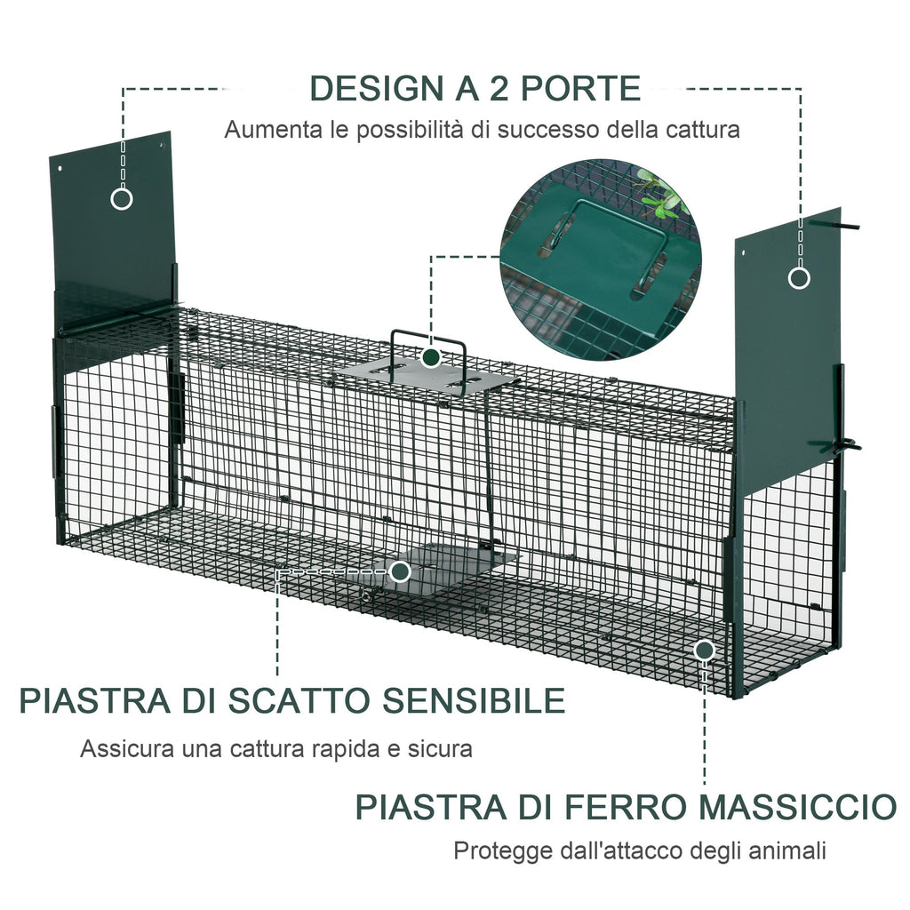 EASYCOMFORT Trap Cage for Live Animals with Double Door, Trap for Rabbits, Cats and Small Animals, 100x25x28cm