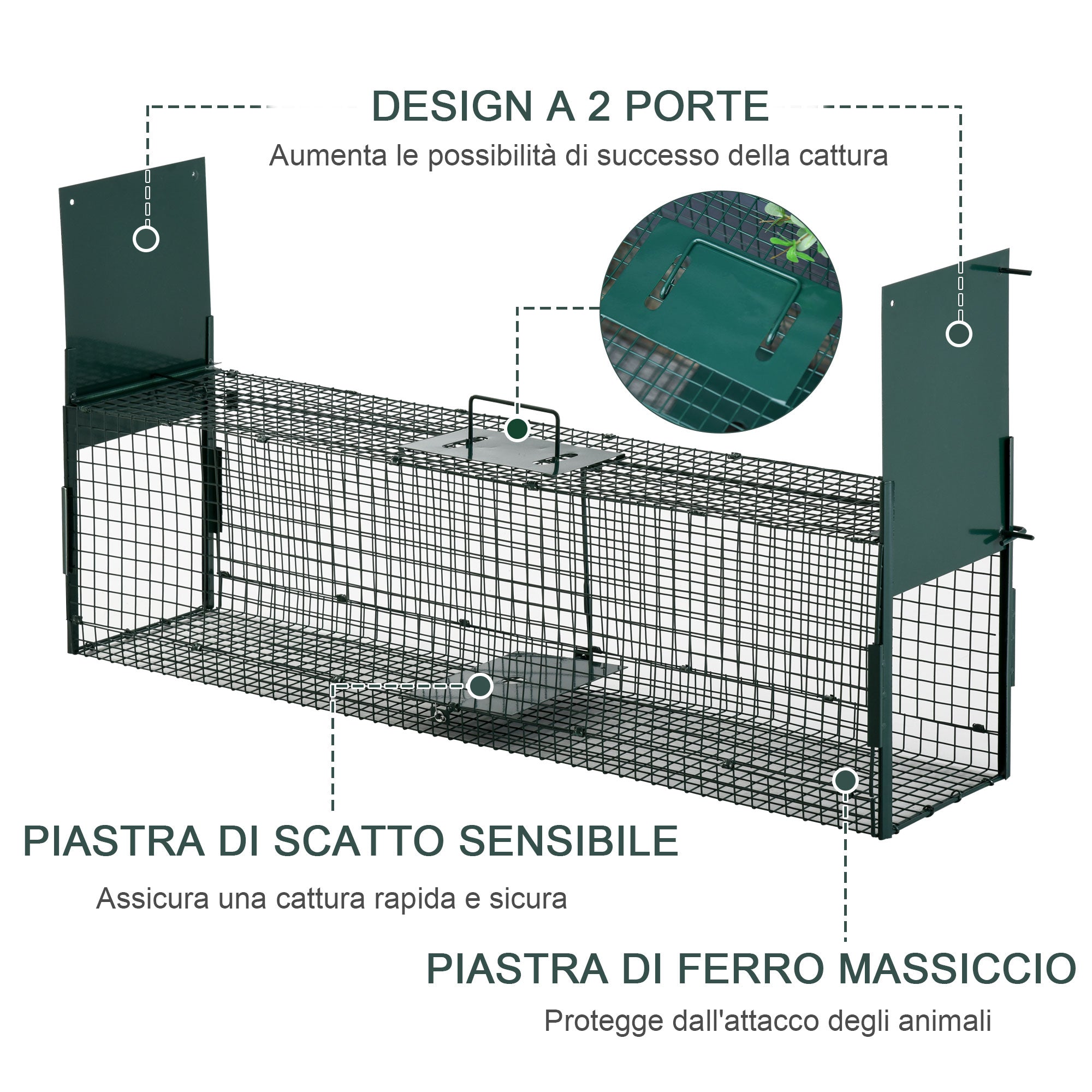 EASYCOMFORT Trap Cage for Live Animals with Double Door, Trap for Rabbits, Cats and Small Animals, 100x25x28cm