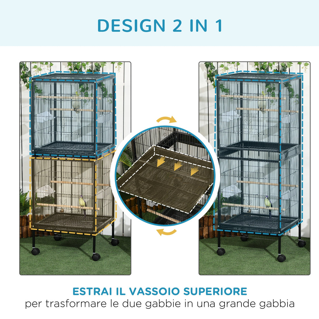 EasyComfort volière voor vogels met wielen 51.5x50x140 cm, zwart