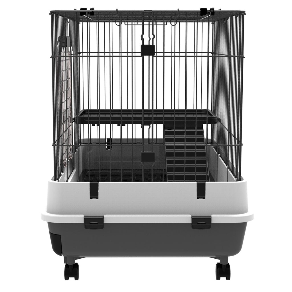 EASYCOMFORT Cage for Hamsters Rabbits Guinea Pigs in Black Metal with 2 Doors
