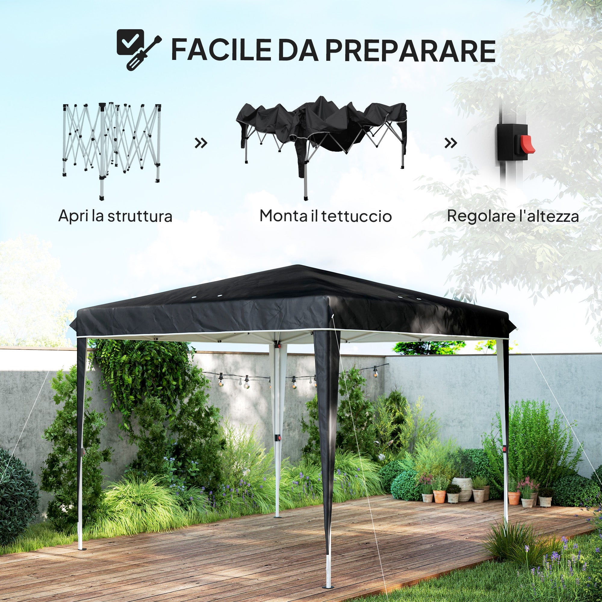 EasyComfort Gazebo 3x3 m verstelbaar (6–9 personen)