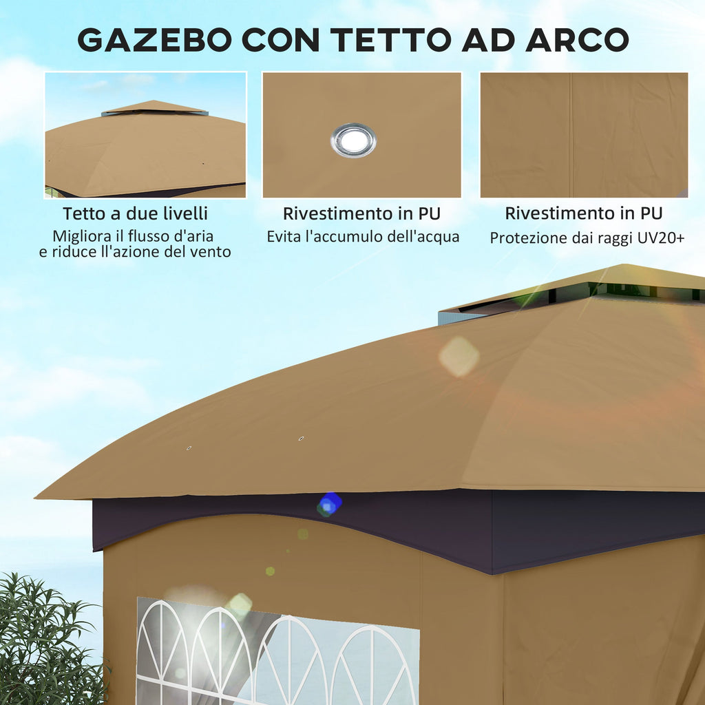 EasyComfort Gazebo da Giardino 3.4x3.4m with Pareti, Protezione UV e Tetto a 2 Livelli, Beige