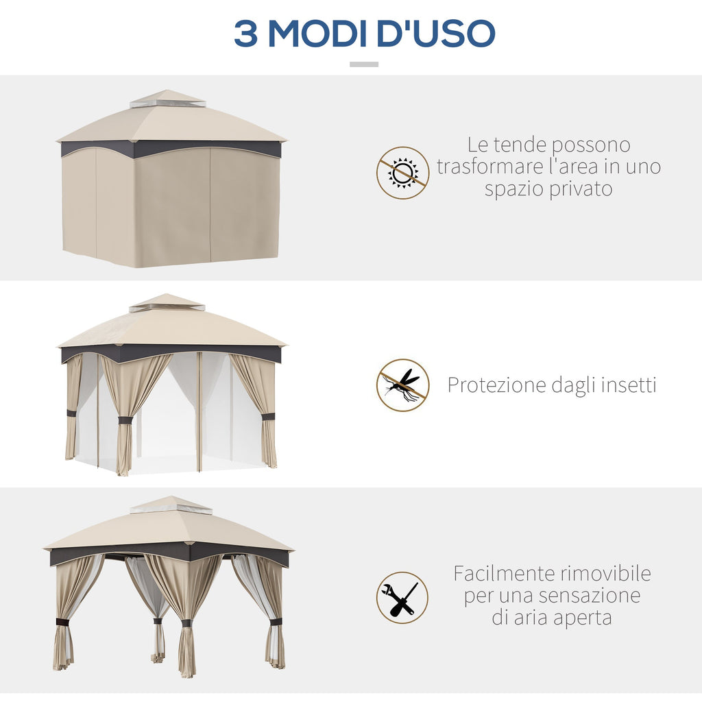 EasyComfort Gazebo 3x3 m met dubbel dak en zijgordijnen