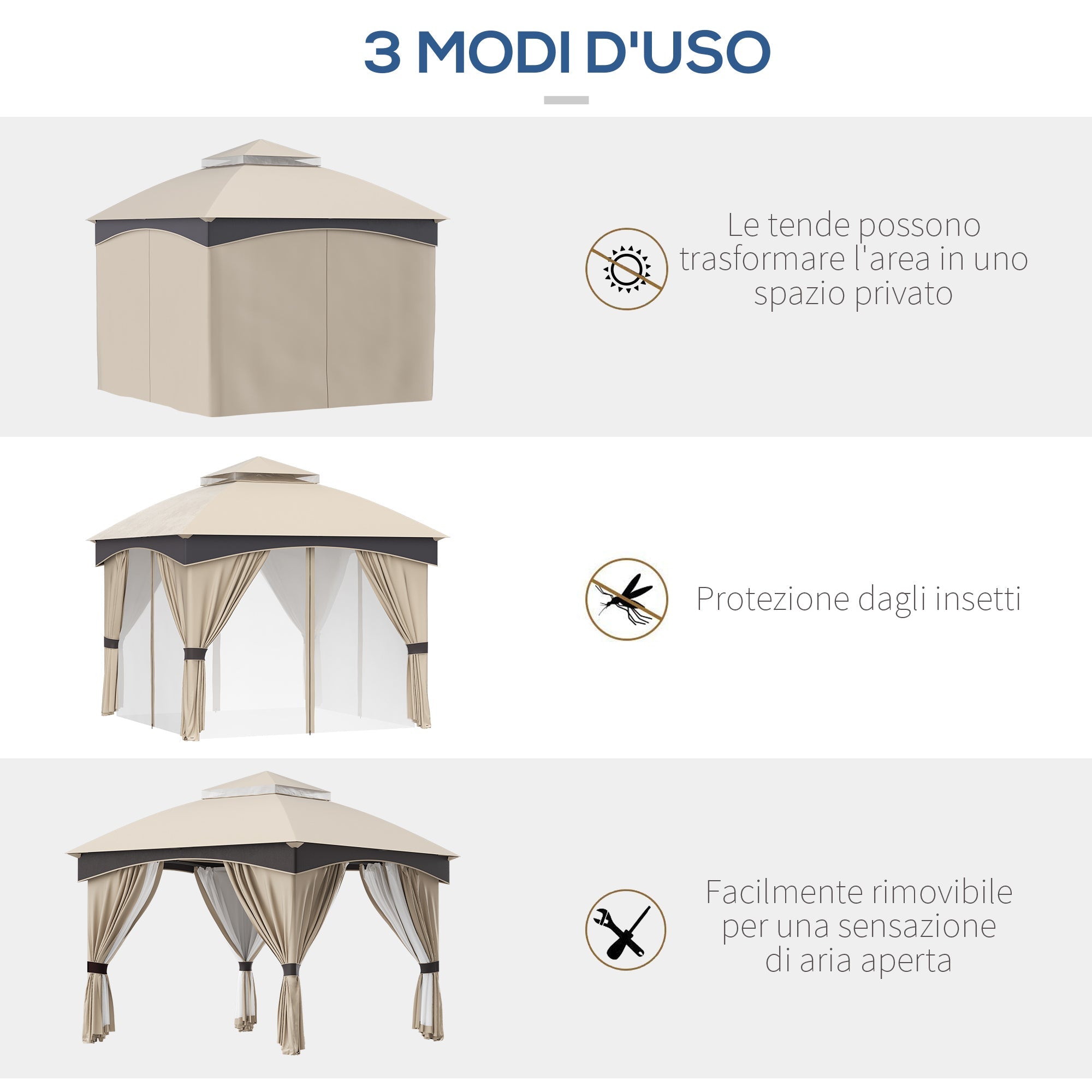 EasyComfort Gazebo 3x3 m met dubbel dak en zijgordijnen