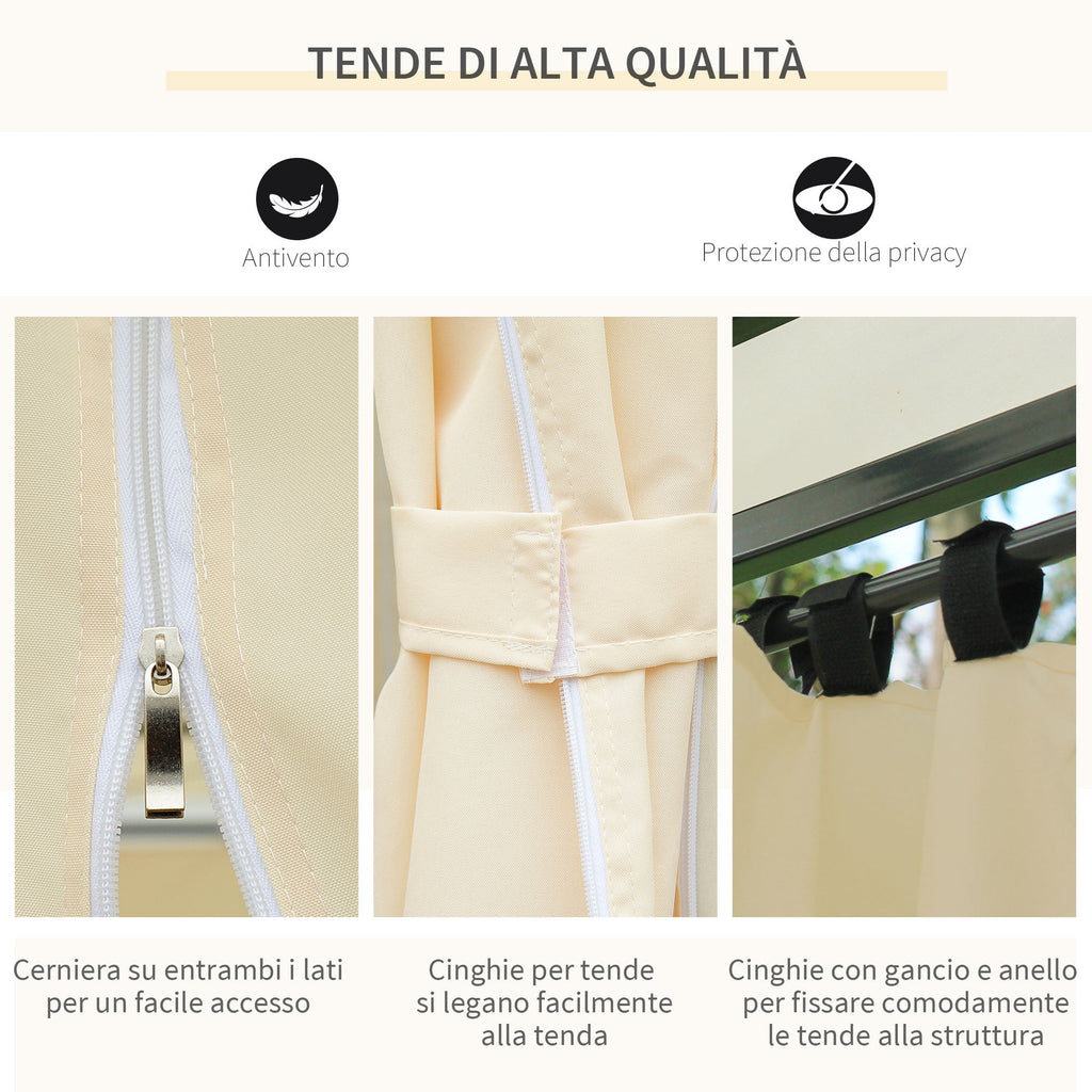 Easycomfort Gazebo da Giardino 3x4 m with Tende e Tetto a 2 Livelli white Crema