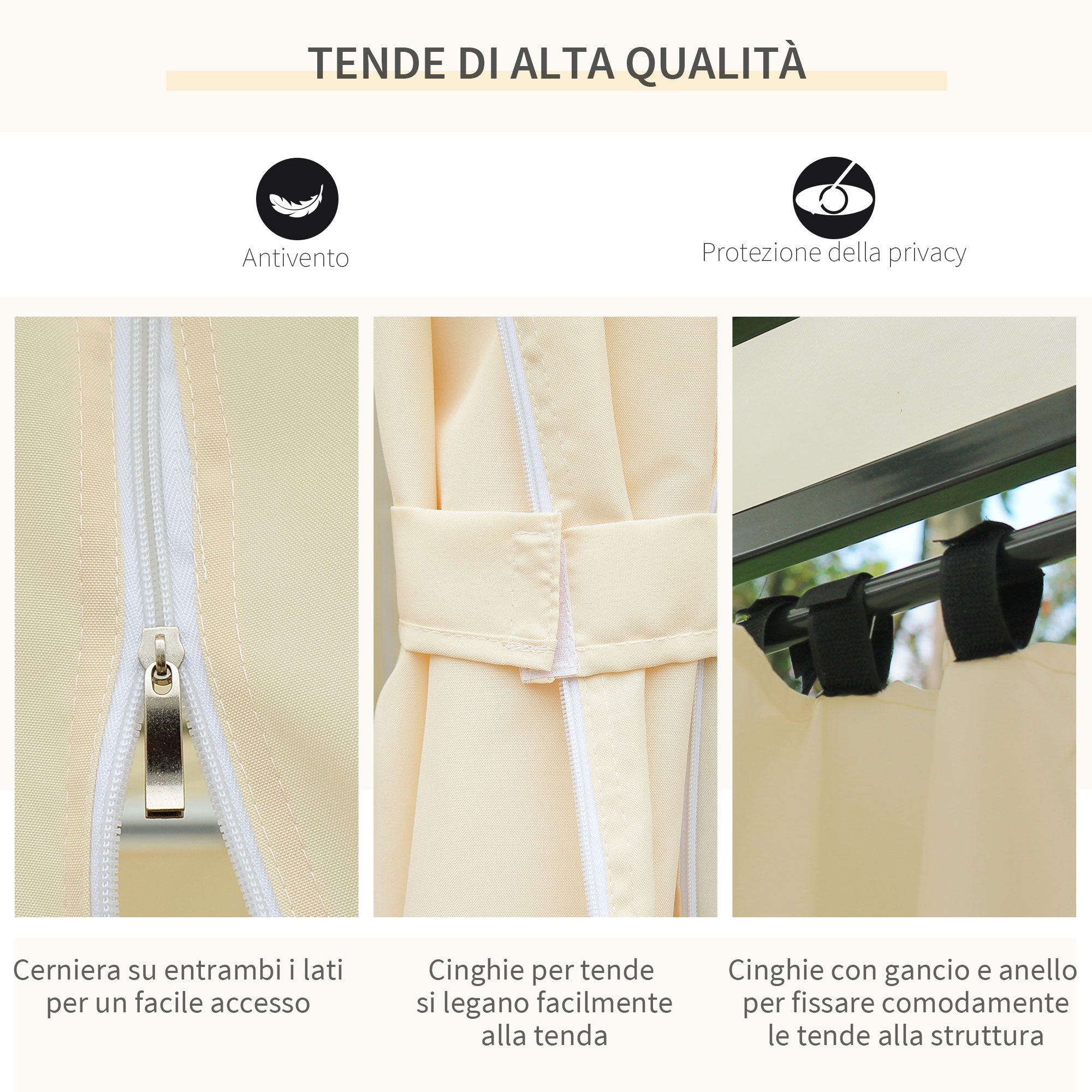 Easycomfort Gazebo da Giardino 3x4 m with Tende e Tetto a 2 Livelli white Crema