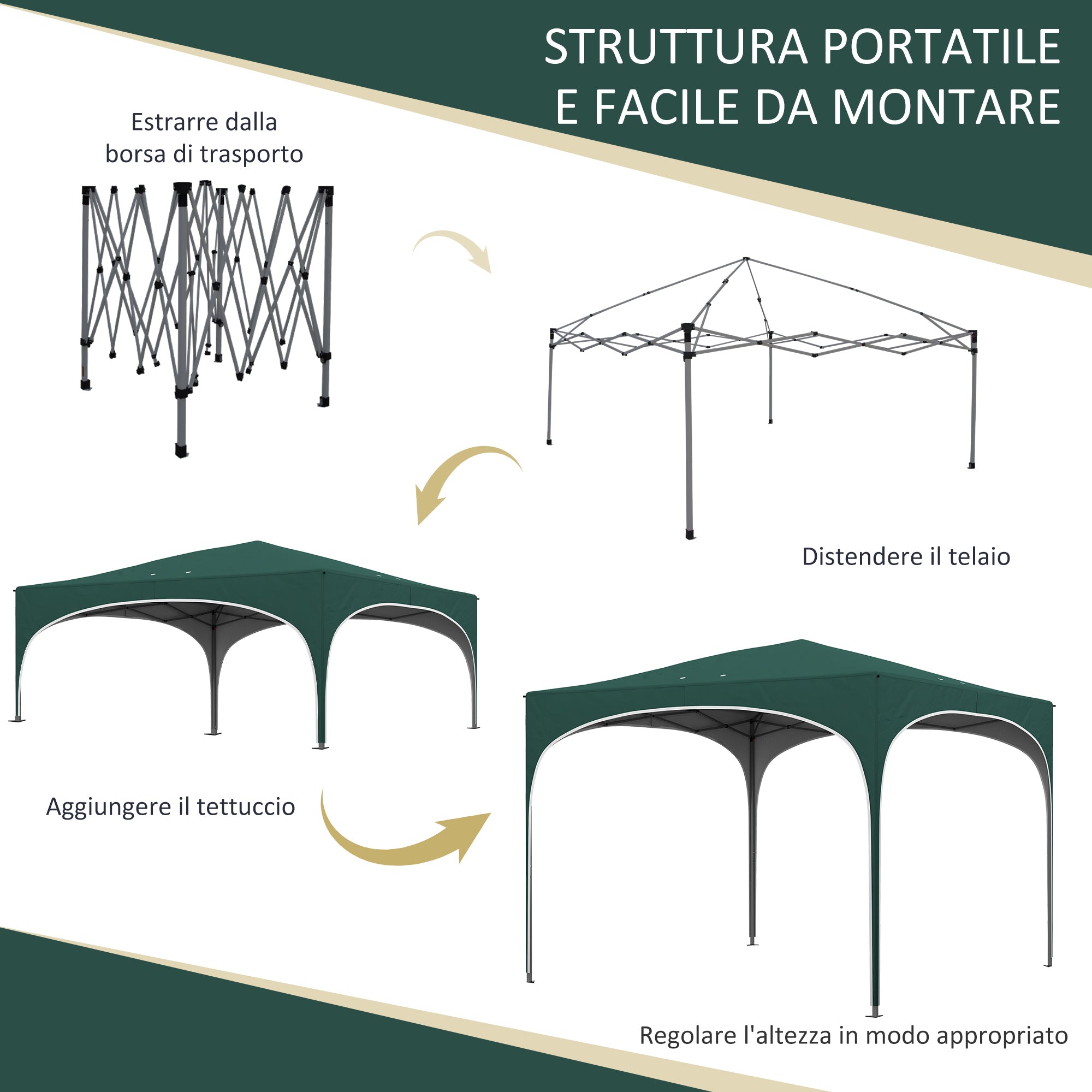 EasyComfort Gazebo verstelbaar 295 x 295 cm groen
