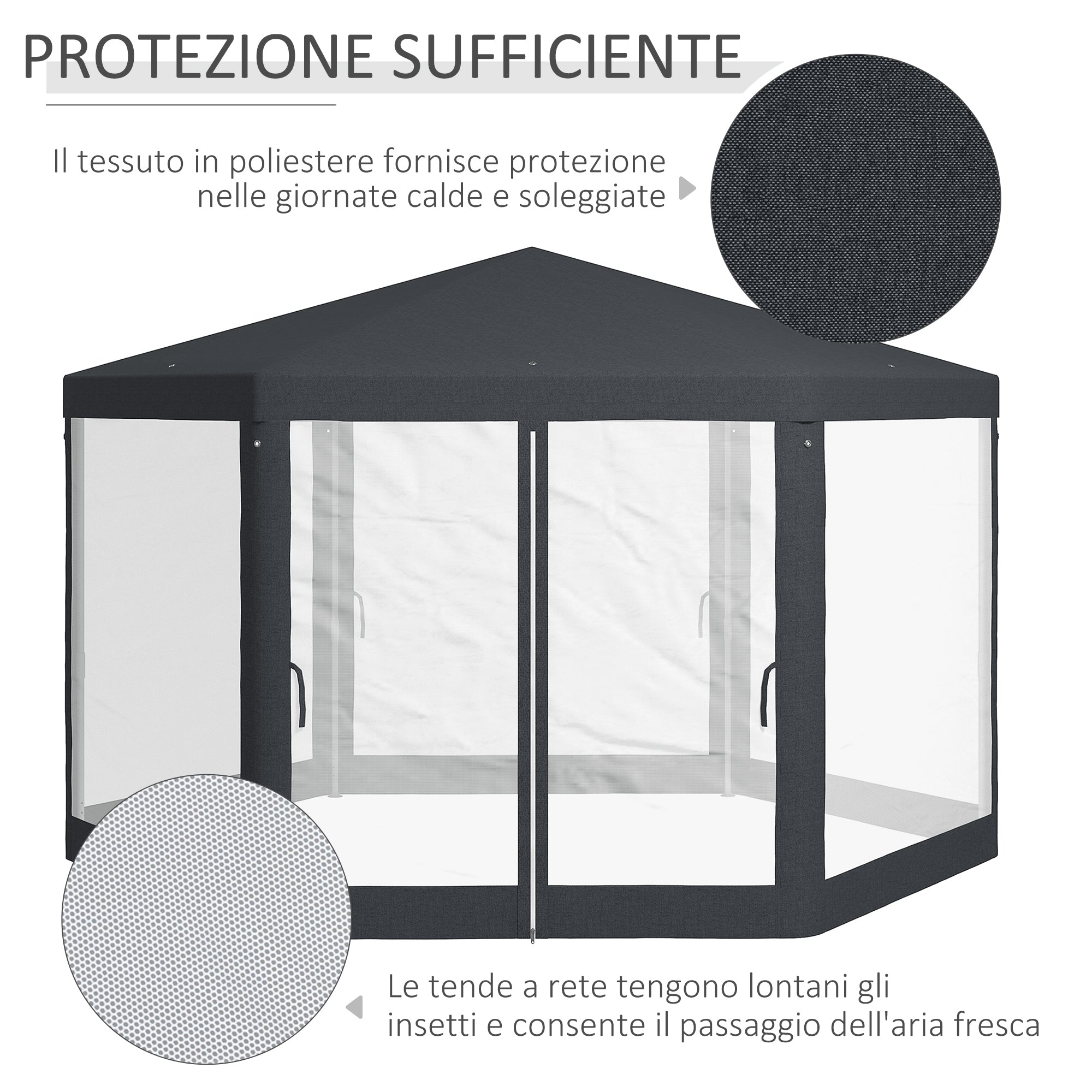 EasyComfort Gazebo da Giardino Esagonale with Doppio Ingresso, in Metallo e Poliestere, 3.94x3.94x2.5 m, Grigio