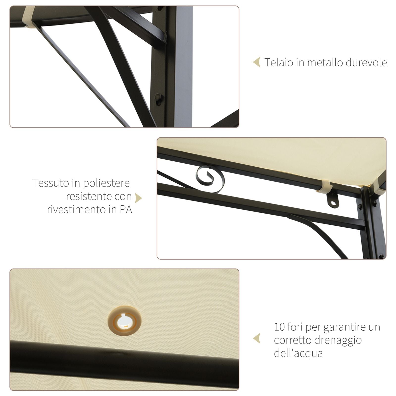 EasyComfort Pergola met anti-UV doek en stalen frame, 3 x 2,5 m, beige