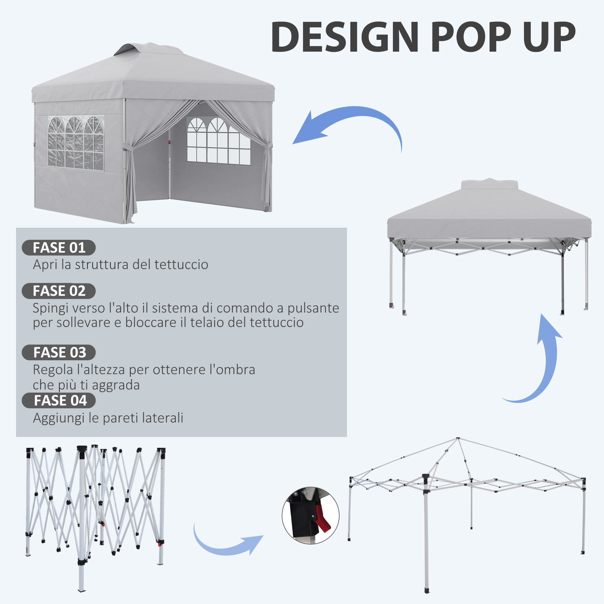 EasyComfort Gazebo inklapbaar 3x3 m, verstelbare hoogte (3 niveaus)