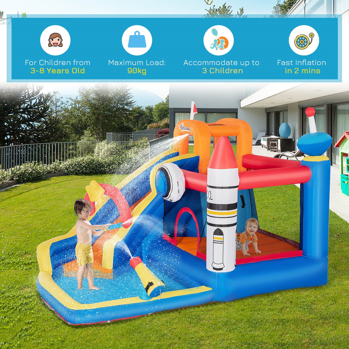 Easycomfort Gioco Springkasteel voor 3–8 jaar, 340x270x227 cm