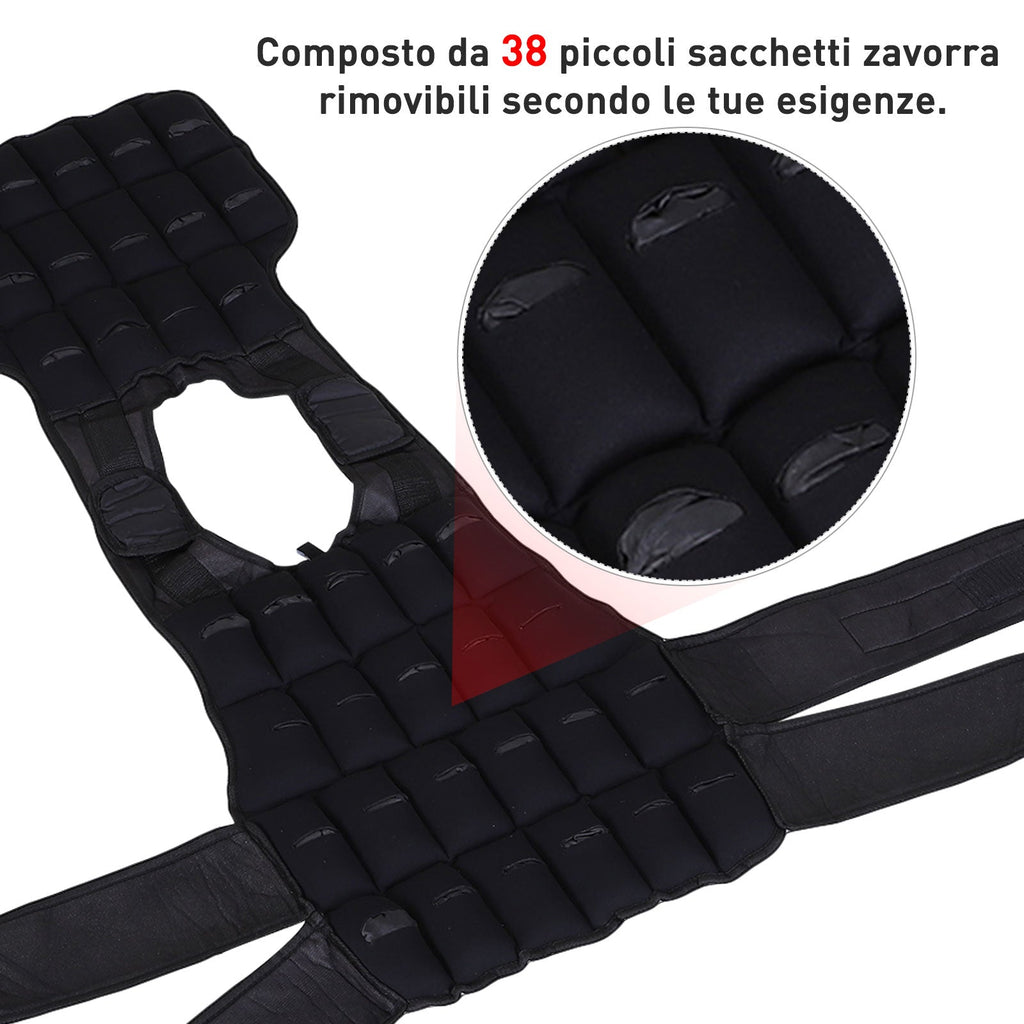 EasyComfort 20 kg gewichtsvest met 38 gewichten - zwart