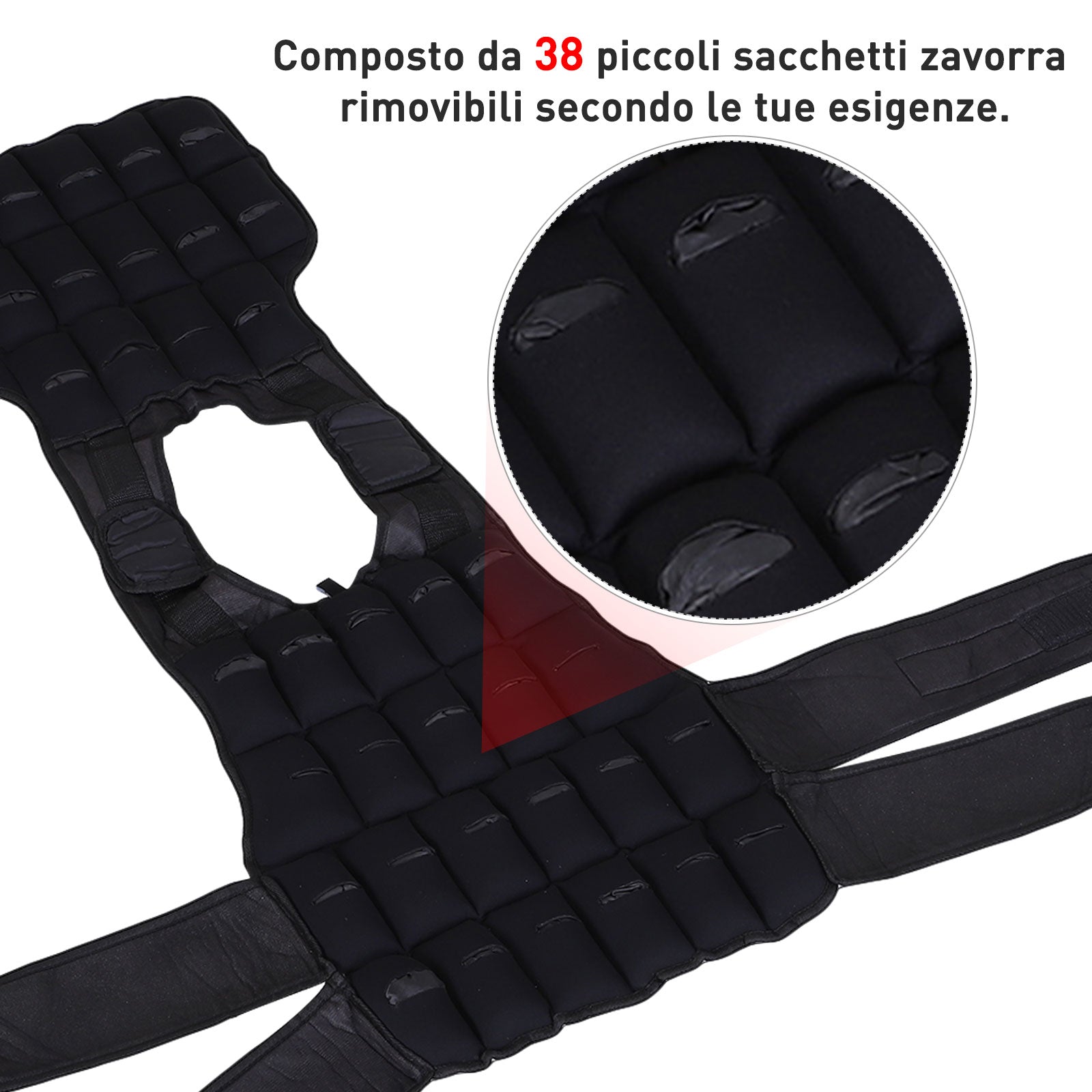EasyComfort 20 kg gewichtsvest met 38 gewichten - zwart