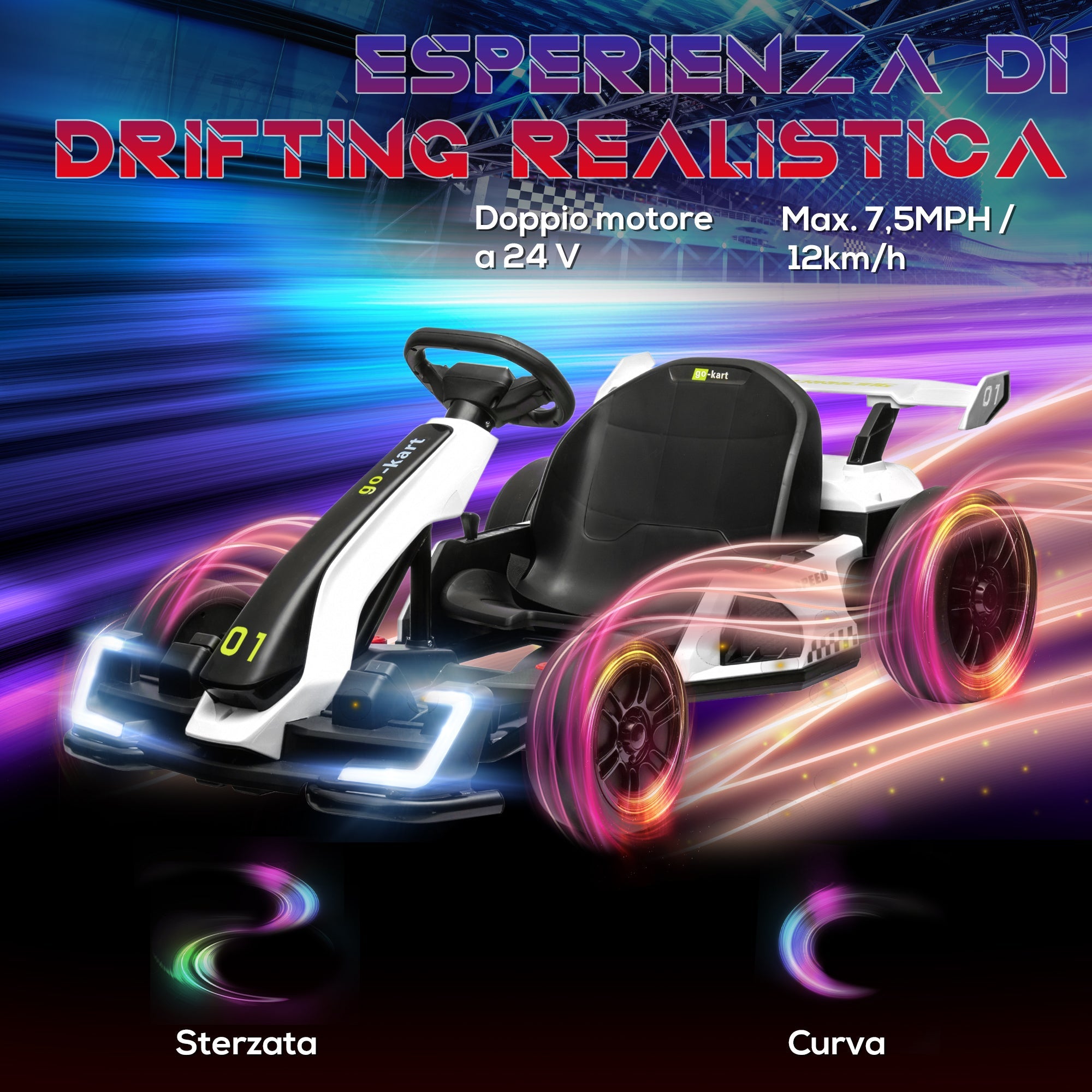 Easycomfort Go Kart Elettrico per Bambini 6-12 Anni 24V 12km/h with Seggiolino Regolabile, white