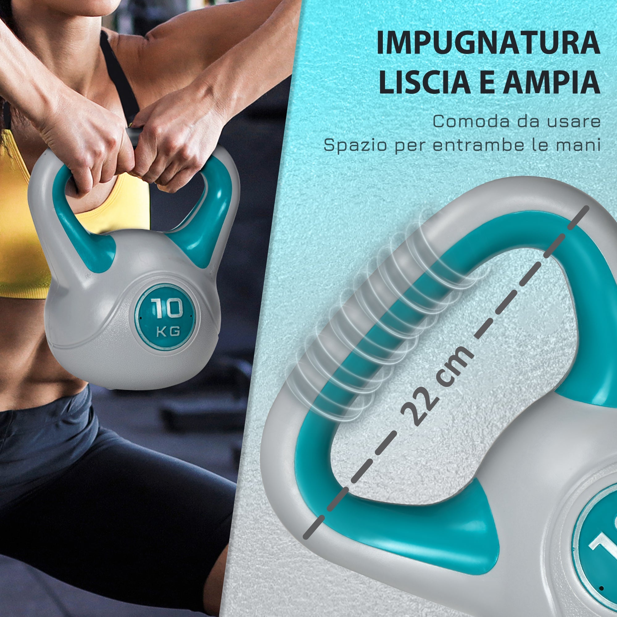 Easycomfort Kettlebell 10kg in PU e Sabbia with Base Piatta e Impugnatura per Stacchi, Squat e Sollevamenti, 22x16x26 cm, Verde Scuro