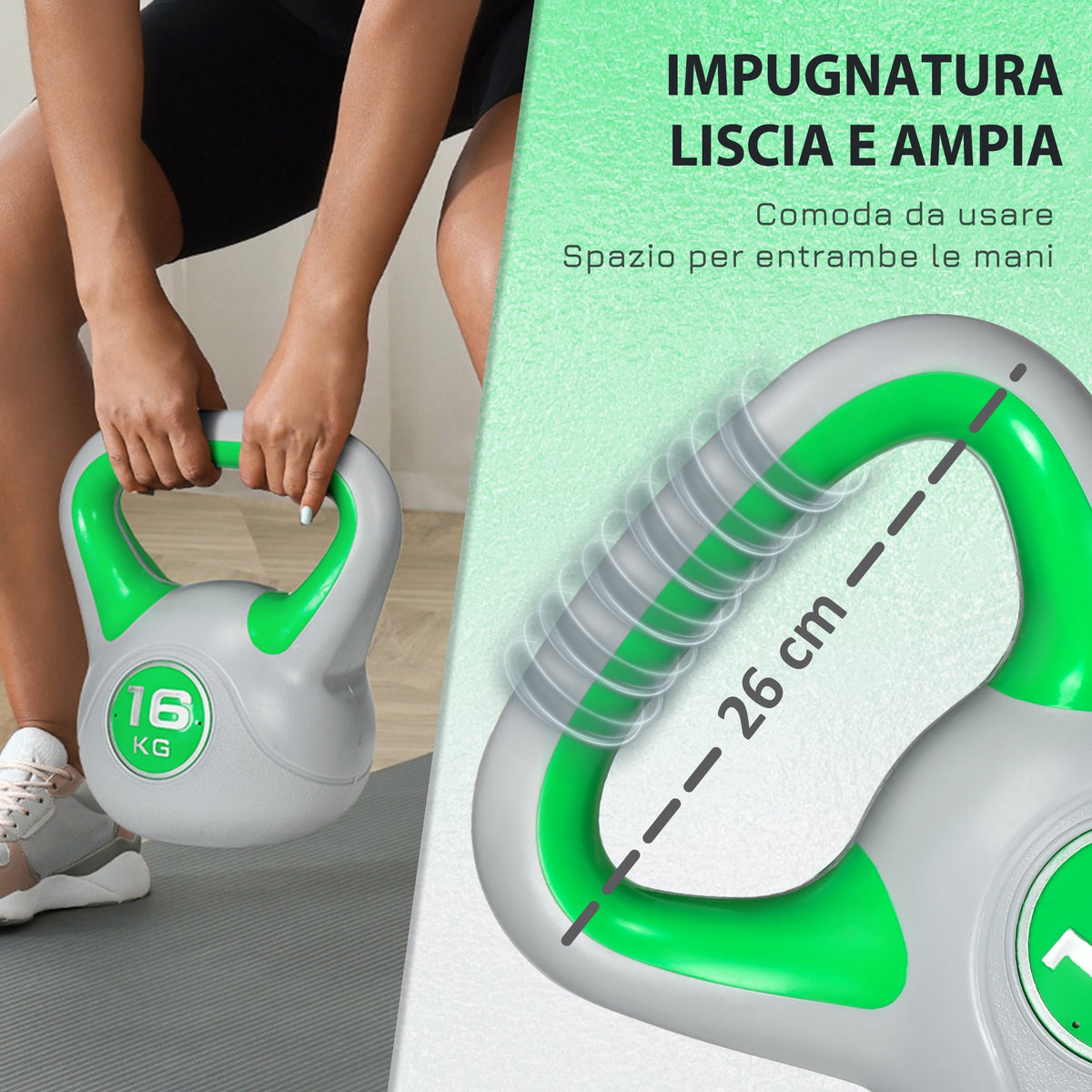 EasyComfort kettlebell 16 kg – PU, platte basis, groen