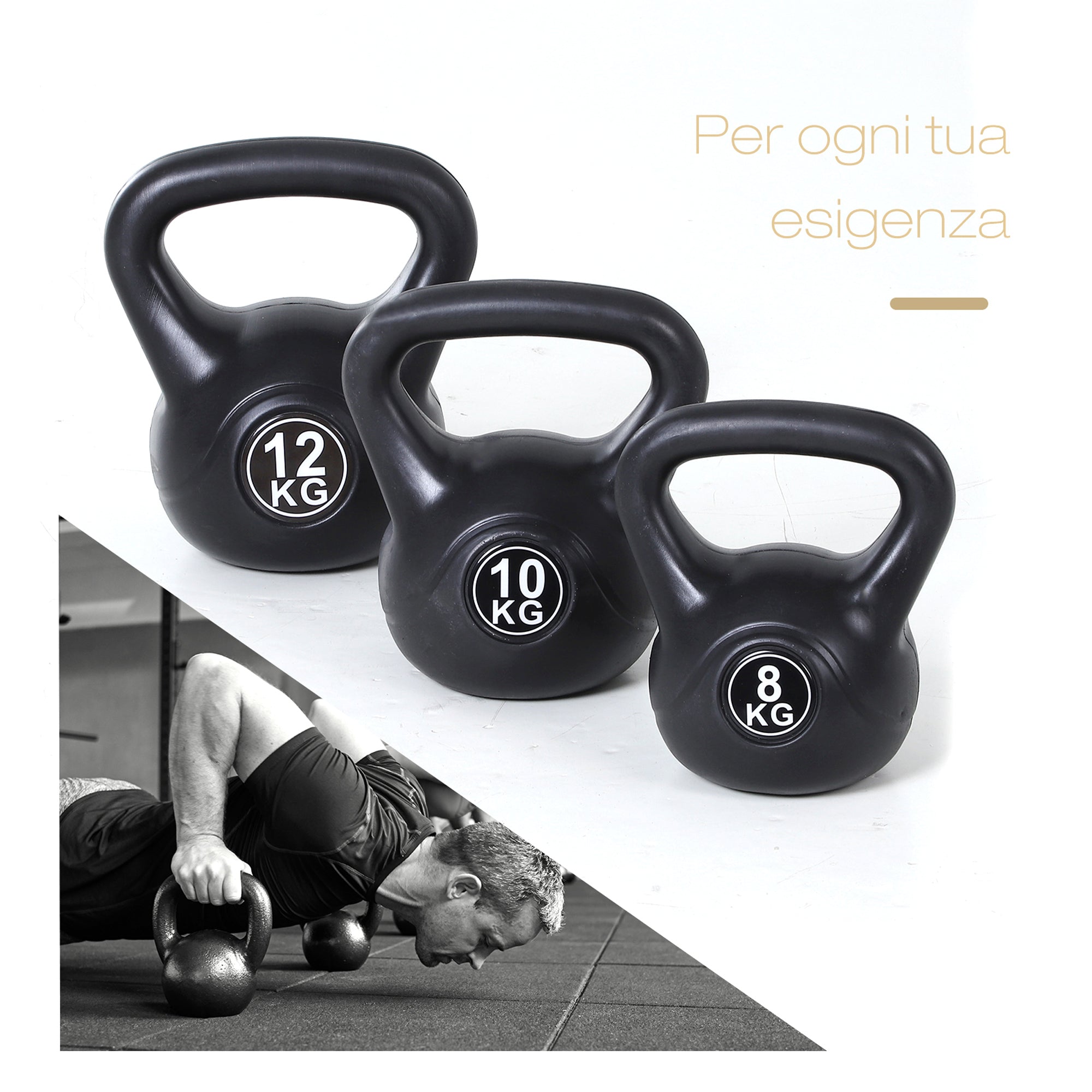 Easycomfort Kettlebell da 10 kg per Sport e Fitness in PVC with Sabbia e Maniglia Liscia Anti-Sfregamento
