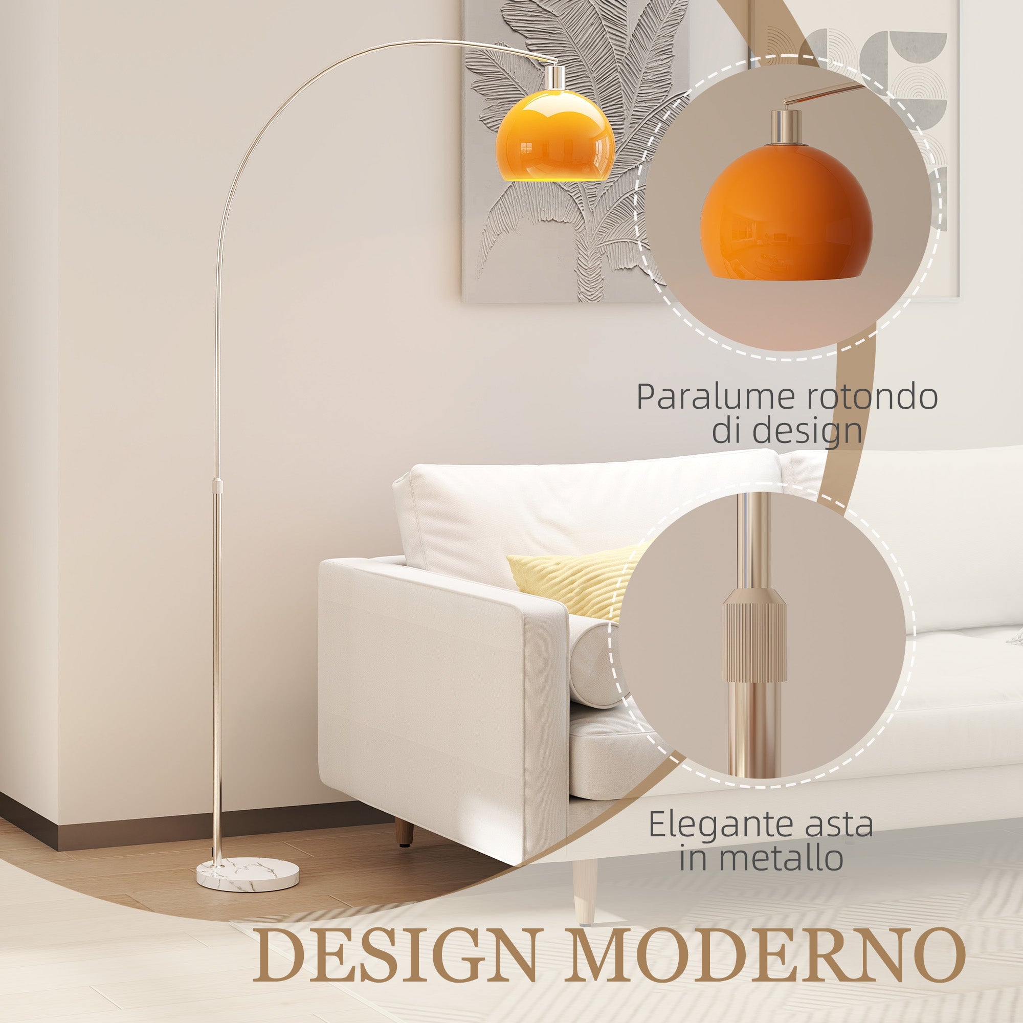 EasyComfort Arc-vloerlamp 26x90x180 cm, wit/oranje