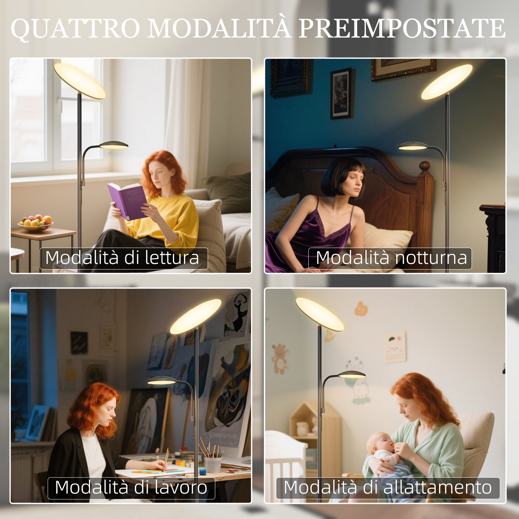 EasyComfort Vloerlamp met 2 lichtpunten, 2700K-6500K, 4 dimniveaus, afstandsbediening, zwart