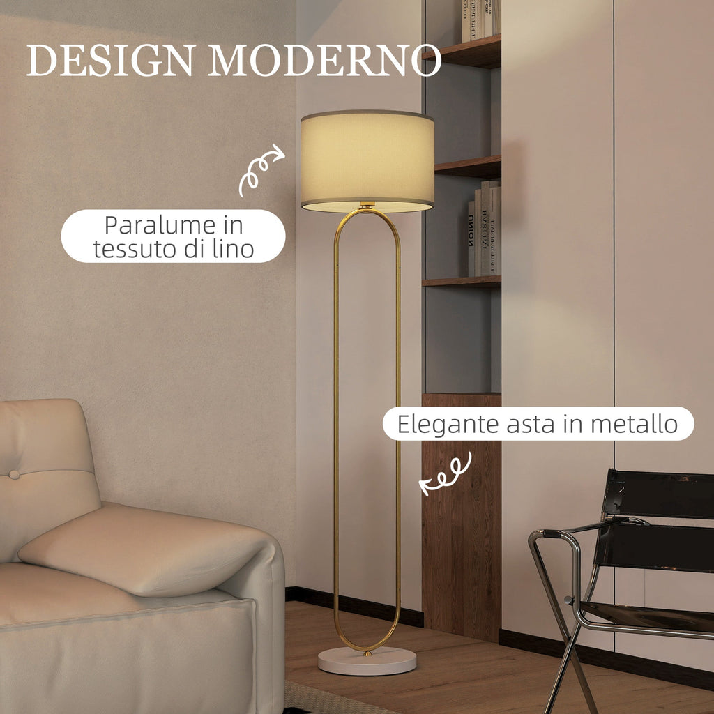 EasyComfort Lampada da Terra Moderna con Paralume in Tessuto, Doppio Tubo Metallico e Interruttore a Pedale, Oro