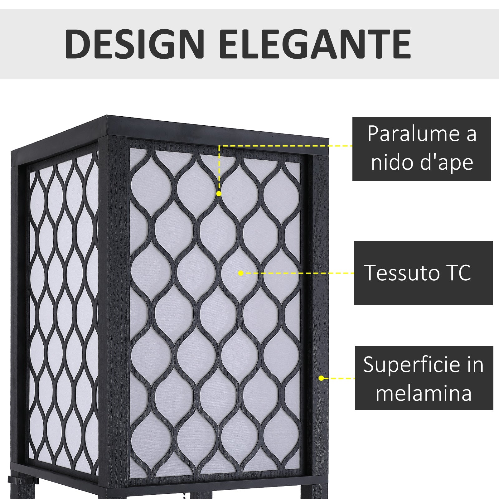 Easycomfort Lampada Lampadina da Terra Salvaspazio with Ripiani Durevole Cotone, MDF 26 x 26 x 160 cm black, bianco