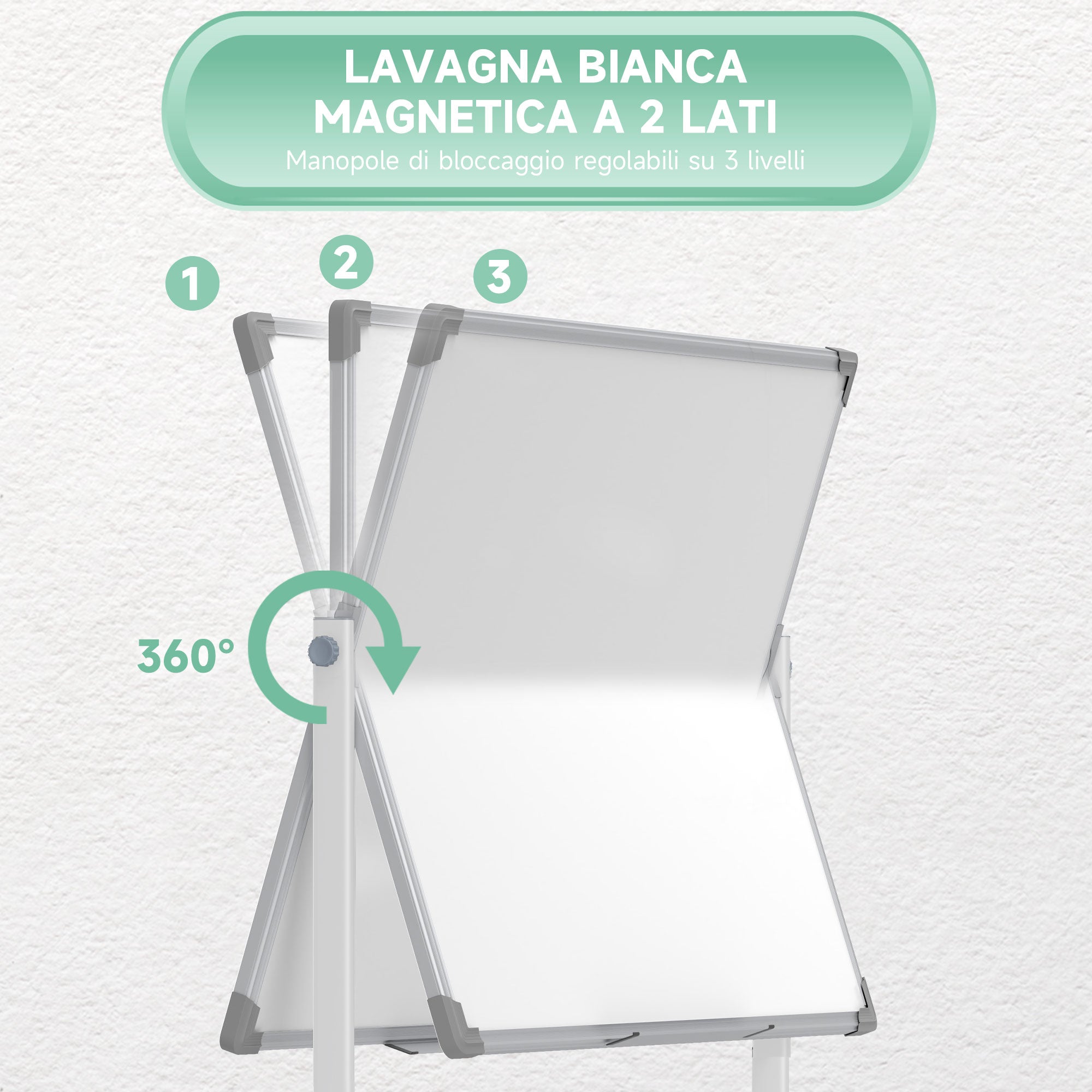 EasyComfort dubbelzijdig magnetisch whiteboard 120x90 cm – 127x50x165 cm