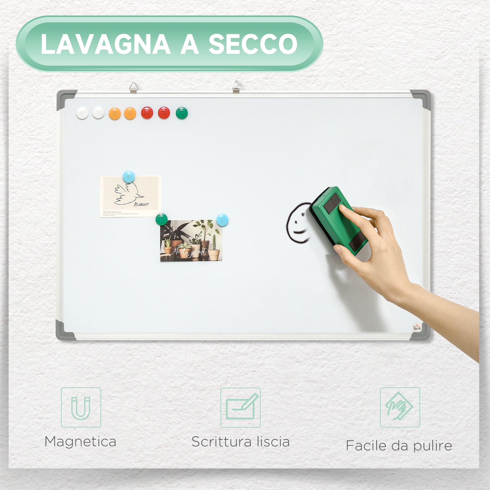 EasyComfort magnetisch whiteboard wand 60x45 cm aluminium met stiften en magneten