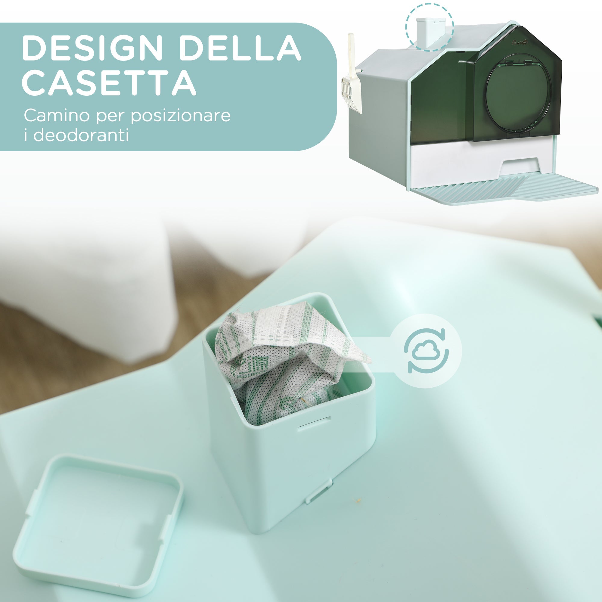 EasyComfort Lettiera per Gatti Chiusa con Vassoio Estraibile, Tappetino e Paletta, 47x45x42cm, Azzurro