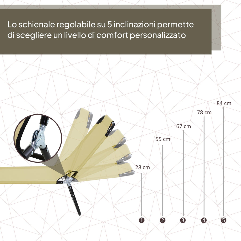 EasyComfort Lettino da Giardino with Schienale Regolabile in 5 Posizioni, in Acciaio e Tessuto Oxford, 188x56x28 cm, Beige