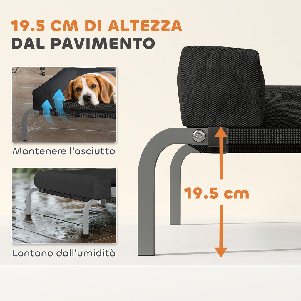 EasyComfort Lettino per Cani Rialzato di 19.5 cm con Cuscino a U, in Poliestere e Acciaio, 110x75x30 cm, Nero e Argento
