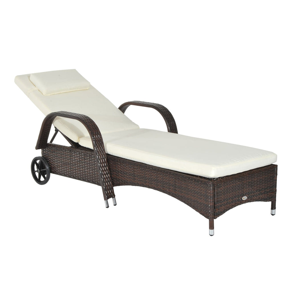 EASYCOMFORT Garden Sun Lounger, Deck Chair with Wheels for Beach in Rattan Adjustable Height