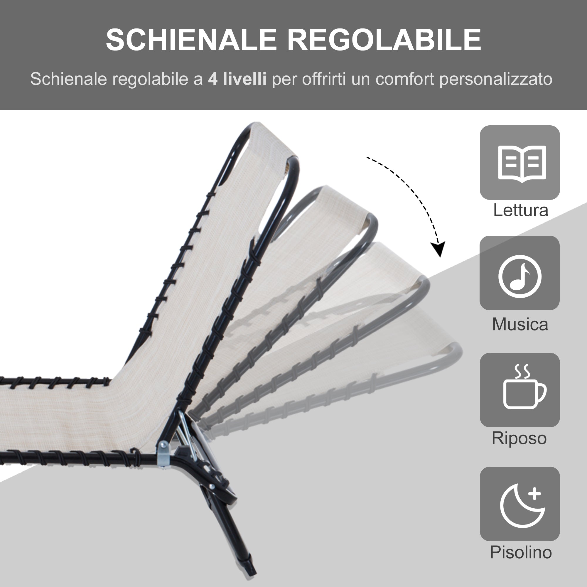 Easycomfort Lettino Prendisole in Acciaio e Tessuto Traspirante with Schienale Reclinabile, 197x58x30 cm