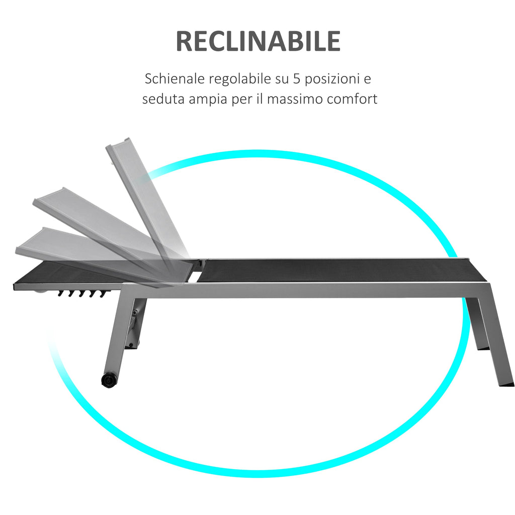 EasyComfort aluminium ligbed met verstelbare rugleuning - zwart/grijs