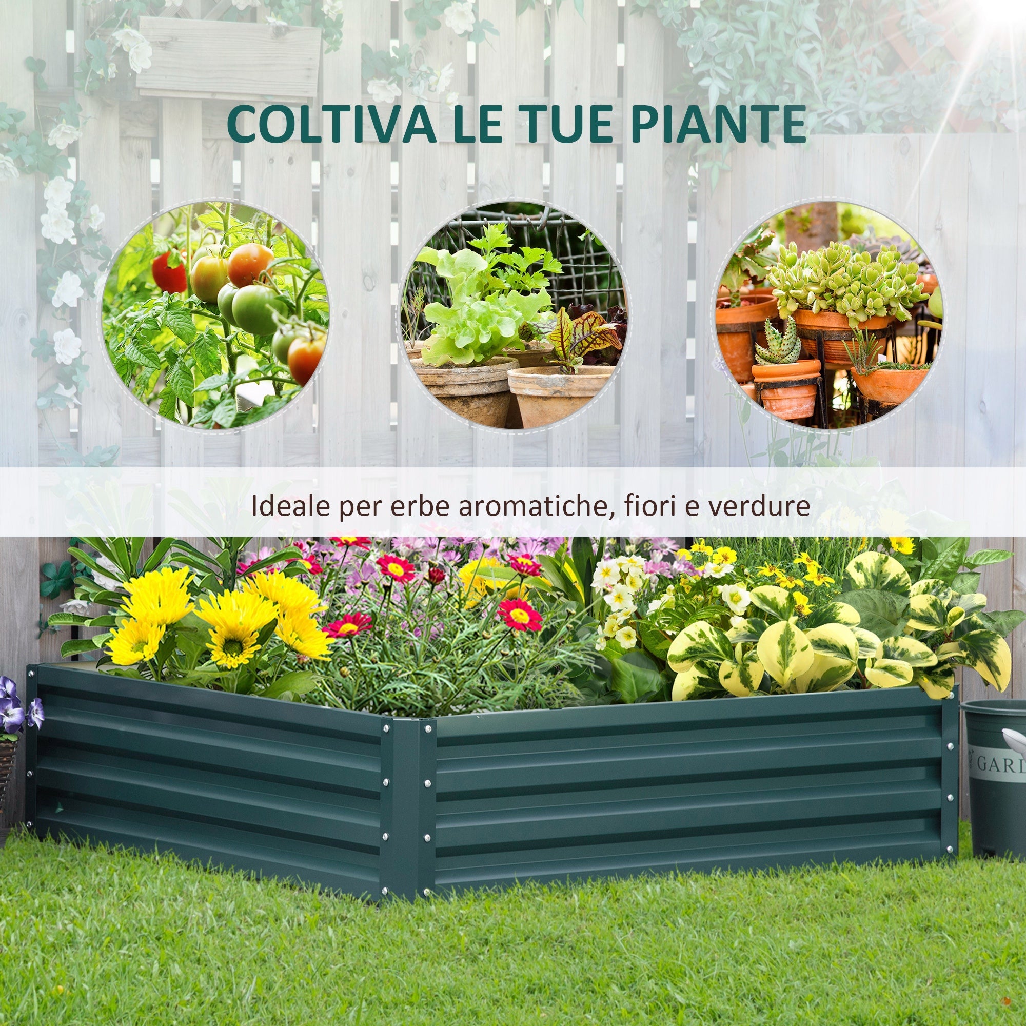 EasyComfort Letto per Orto Rialzato a Fondo Aperto with Rivestimento, in Acciaio Zincato, 120x120x30 cm, Verde