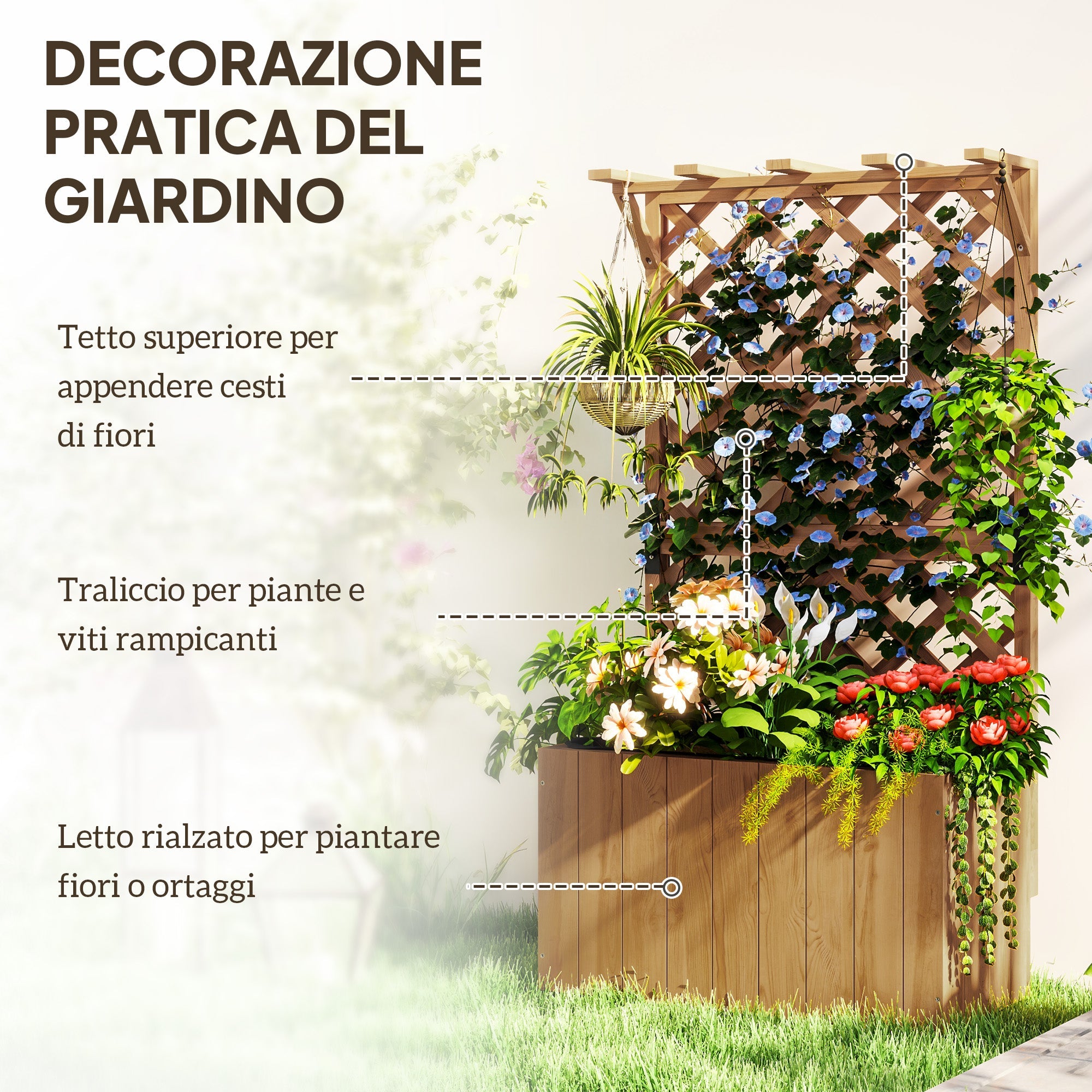 EasyComfort Letto per Orto Rialzato verhoogde plantenbak met traliewerk, 64x33x122 cm
