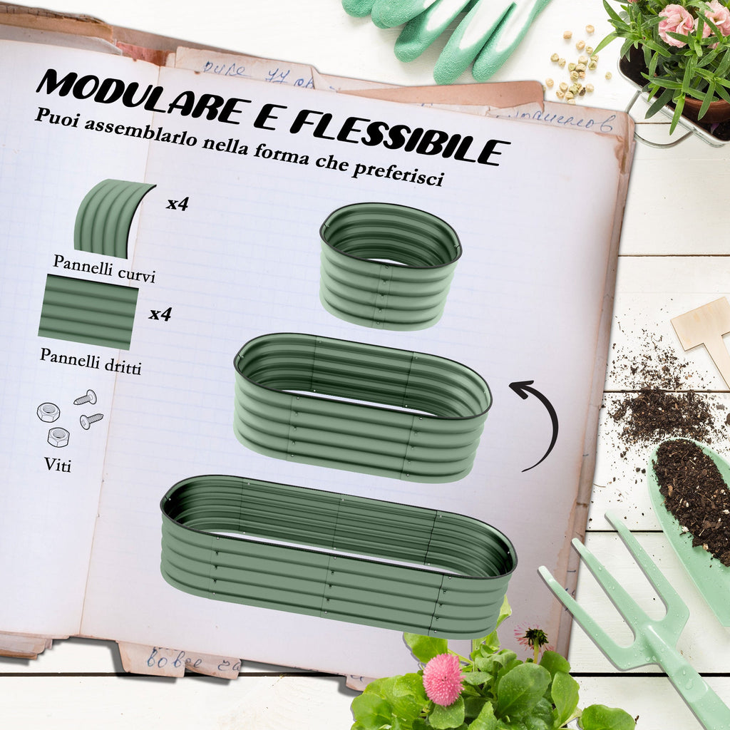 EasyComfort Letto per Orto Rialzato Modulare 150x62x30cm in Acciaio Galvanizzato with Fondo Aperto, Verde