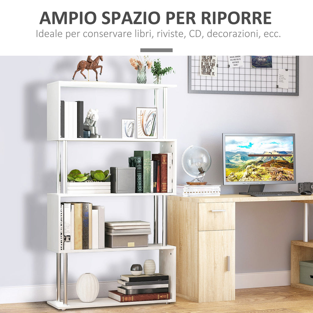 Easycomfort Libreria a 4 Ripiani Design Moderno in Legno e Metallo, Libreria Scaffale per Soggiorno, Studio, Ufficio, 80x30x145cm Bianca