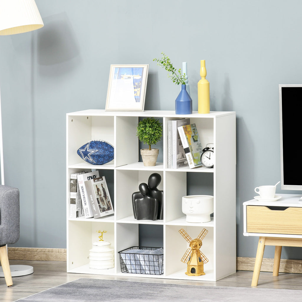 Easycomfort Libreria Bianca per Casa e Ufficio, Scaffale dal Design Moderno with 9 Scomparti in Legno, 91.5 x 29.5 x 91.5 cm
