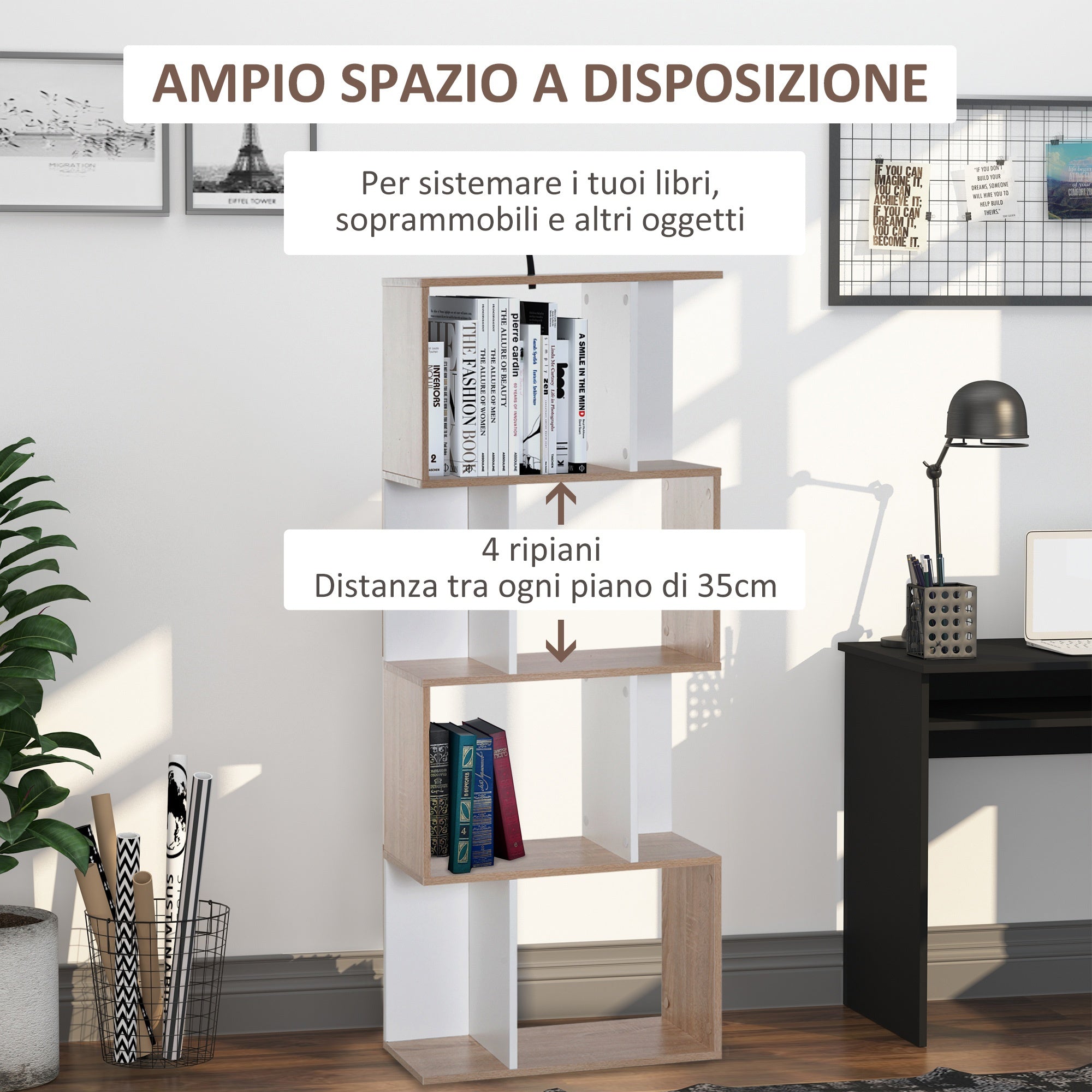 Easycomfort Libreria di Design Scaffale Ufficio Legno Moderna 4 Ripiani 60×24×148cm