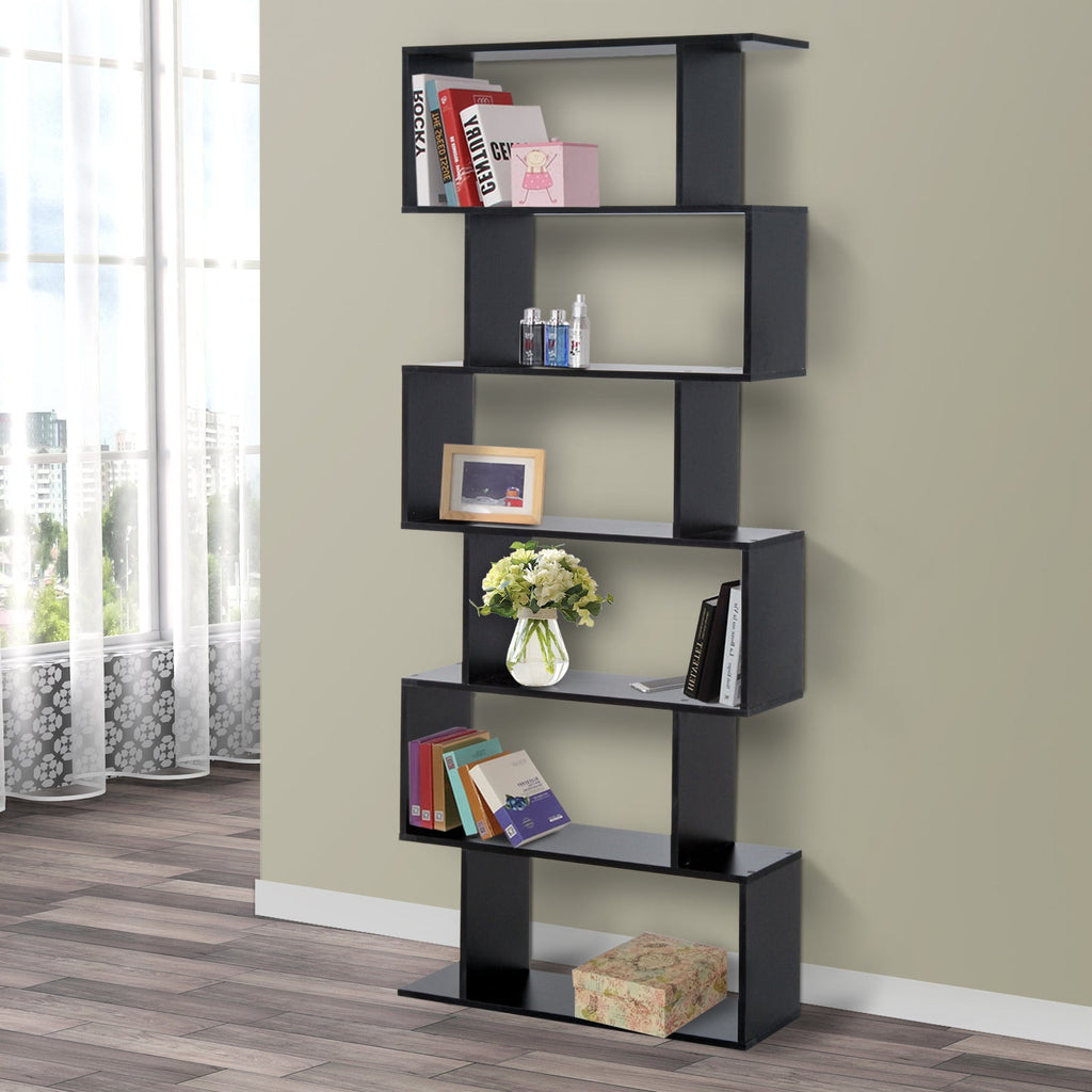 EasyComfort S‑vormige boekenkast 6 leLPGanken 80×23×192 cm zwart