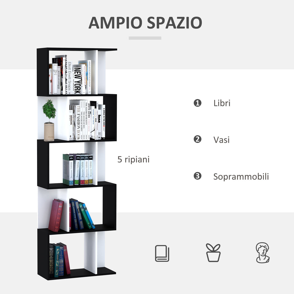 Easycomfort Libreria Moderna 5 Ripiani Pratici Finitura Eccellente, Superficie Liscia e a Prova di Umidità in Legno Truciolato black 60×24×184.5cm
