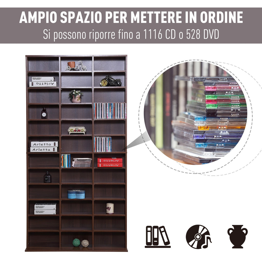 Easycomfort Mobile Libreria wall-mounted porta CD with 36 Ripiani ad Altezza Regolabile, Libreria in Legno Composito, 195x102x23.5 cm, Marrone