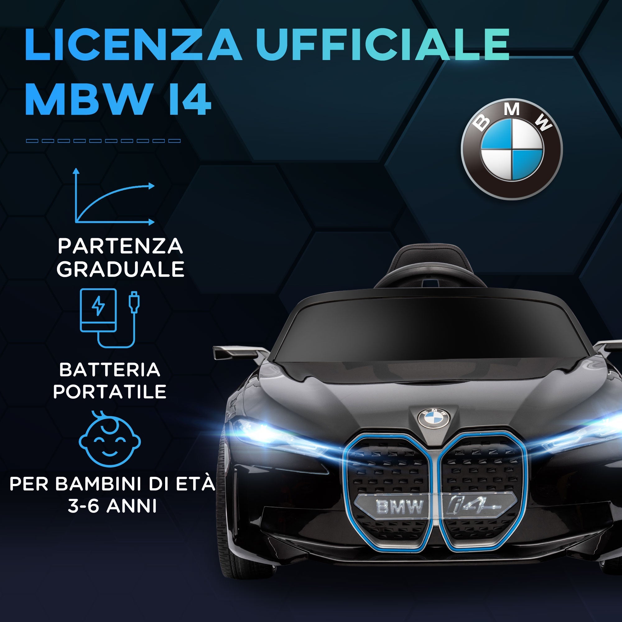 Easycomfort Macchina Elettrica per Bambini 3-6 Anni with Licenza BMW with Telecomando, Clacson e Fari, 115x67x45 cm, Nera