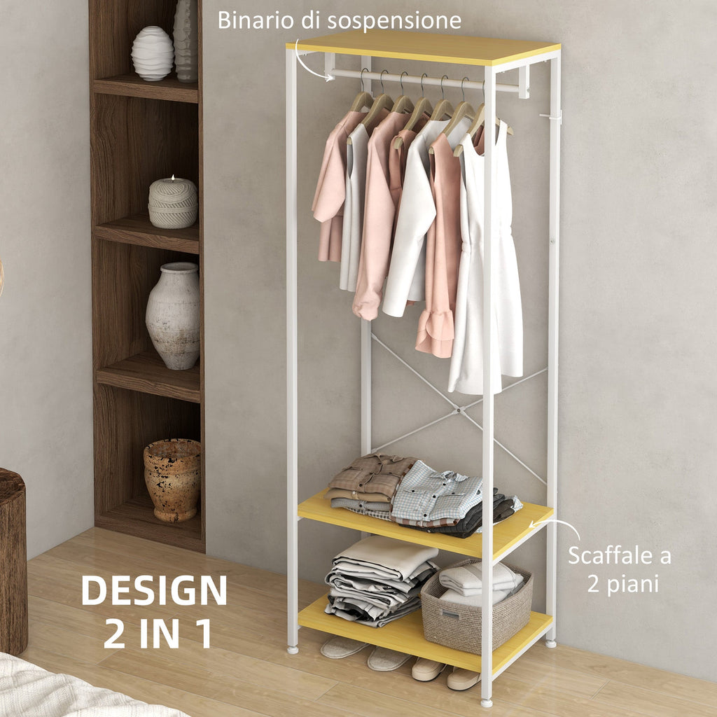 EasyComfort Mobile Appendiabiti 2 in 1 with Ripiano a 2 Livelli, in Acciaio e Truciolato, 60x40x167.5 cm