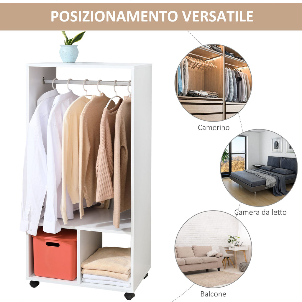EasyComfort Mobile Appendiabiti with Barra in Alluminio e 2 Ripiani Aperti, in Truciolato, 60x40x128 cm, white