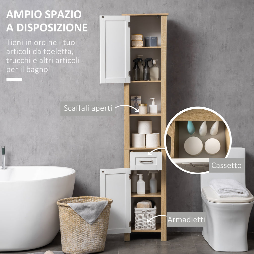Easycomfort Mobile Bagno Alto in Truciolato with un Cassetto, 2 Armadietti e 2 Ripiani Aperti Regolabili, 37x30x184 cm